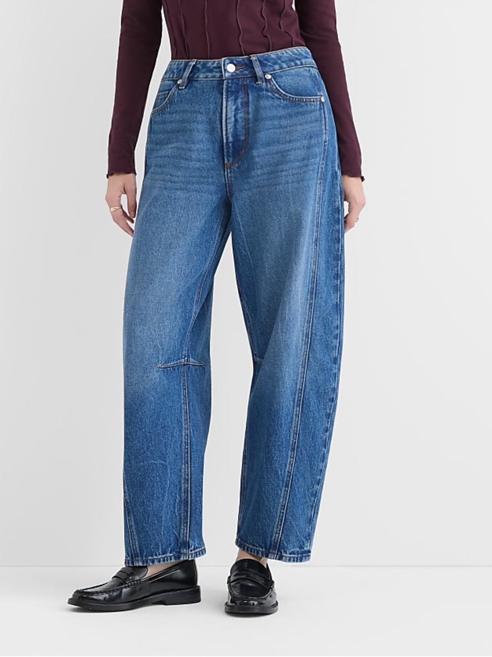 LOFT Rivete Curvy Seamed High Rise Barrel Jeans Dark Wash Size 31